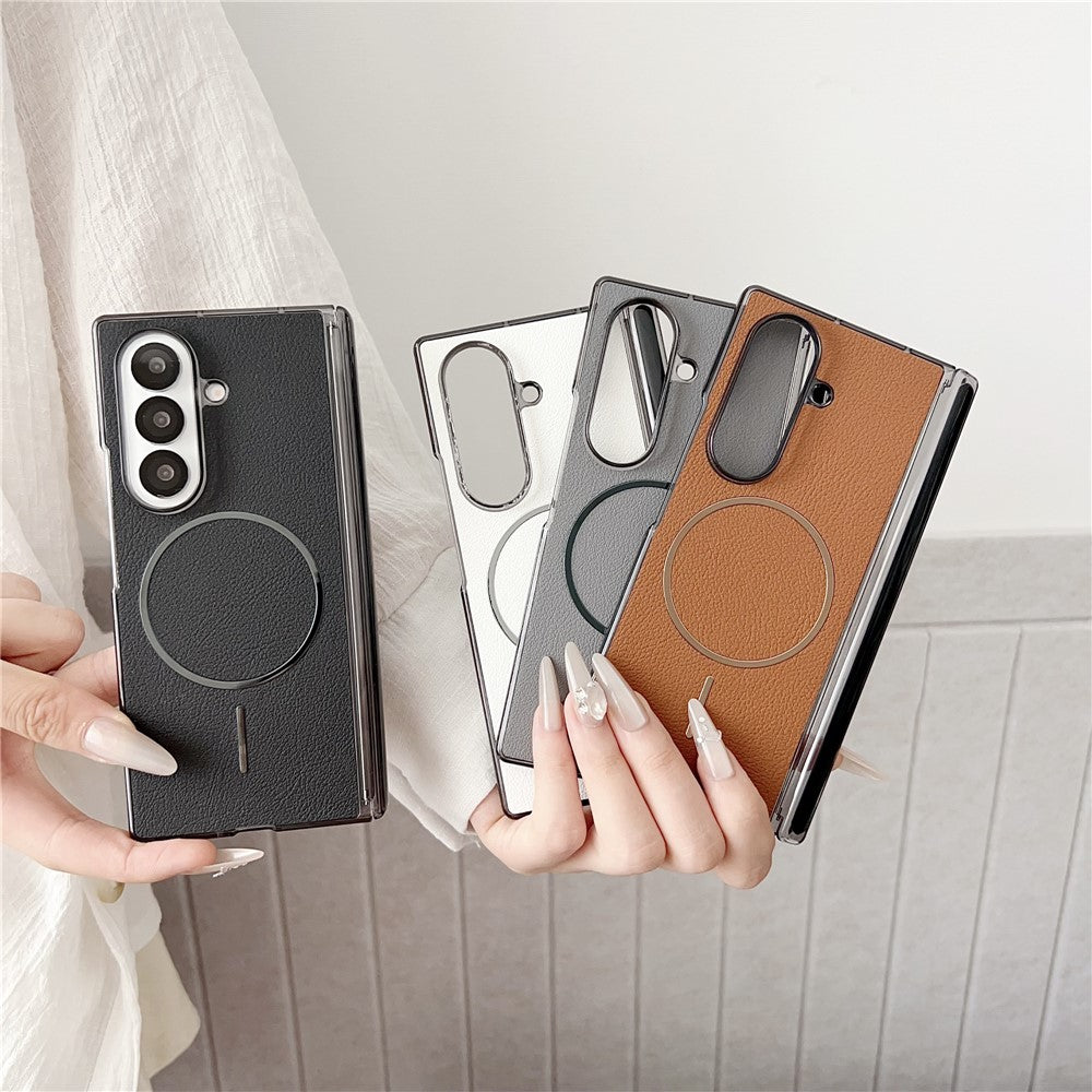 For Samsung Galaxy Z Fold7 5G Phone Case Compatible with MagSafe Leather + PC Protective Cover - White