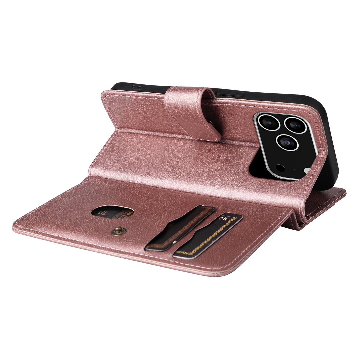 For iPhone 17 Pro Max Leather Case with 10 Card Holder Phone Cover Stand - Rose Gold