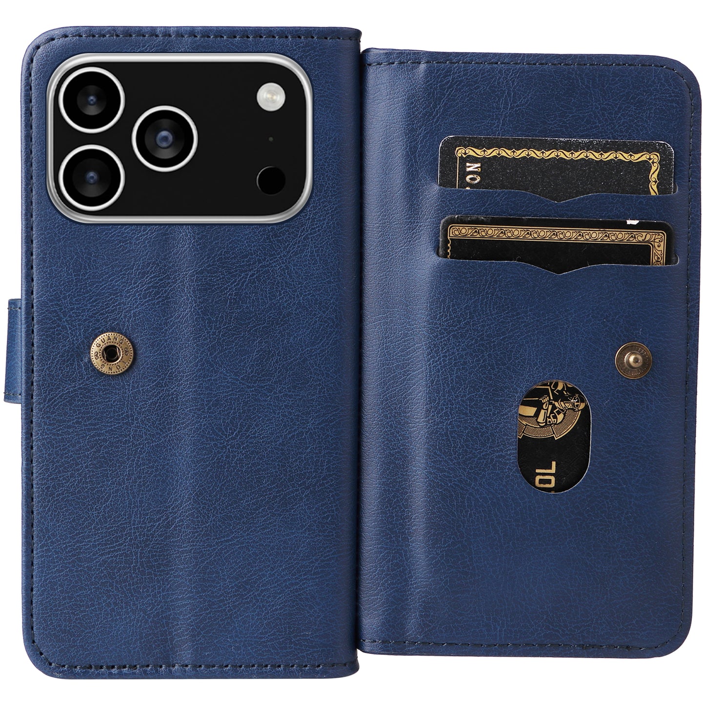 For iPhone 17 Pro Max Leather Case with 10 Card Holder Phone Cover Stand - Blue