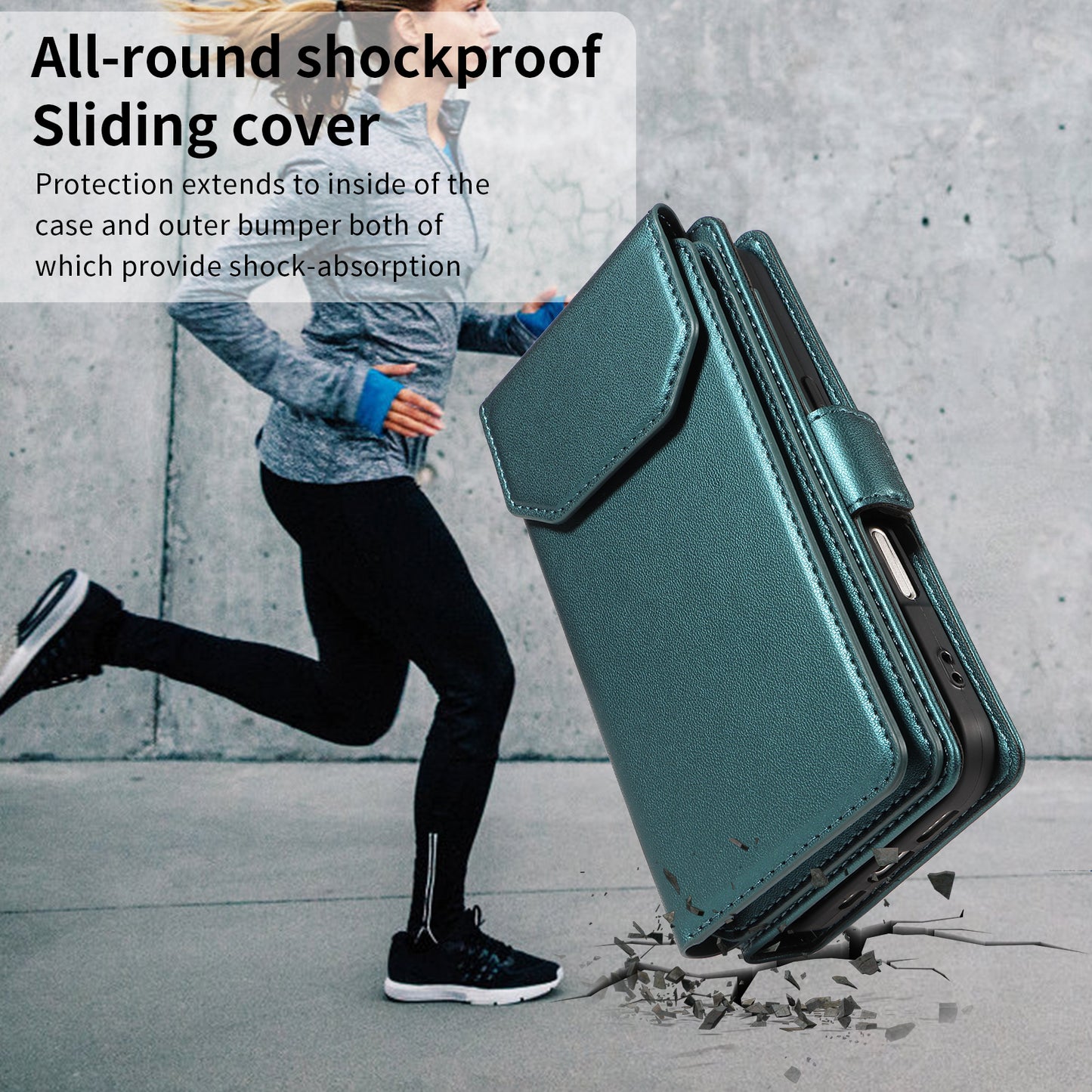 For iPhone 17 Pro Max Case with Multi-Card Holder and Strap PU Leather Phone Cover Stand - Green