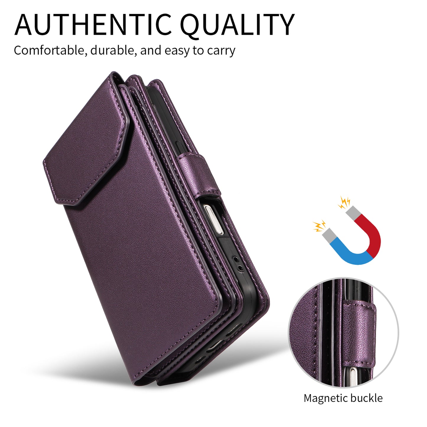 For iPhone 17 Pro Max Case with Multi-Card Holder and Strap PU Leather Phone Cover Stand - Purple
