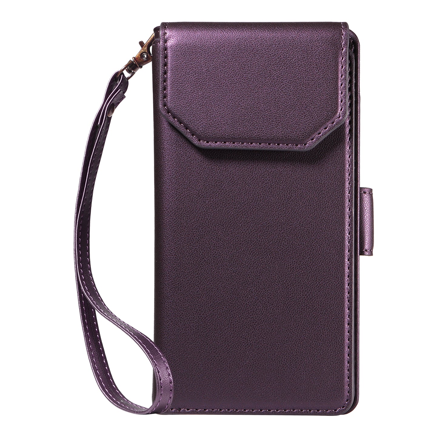 For iPhone 17 Pro Max Case with Multi-Card Holder and Strap PU Leather Phone Cover Stand - Purple