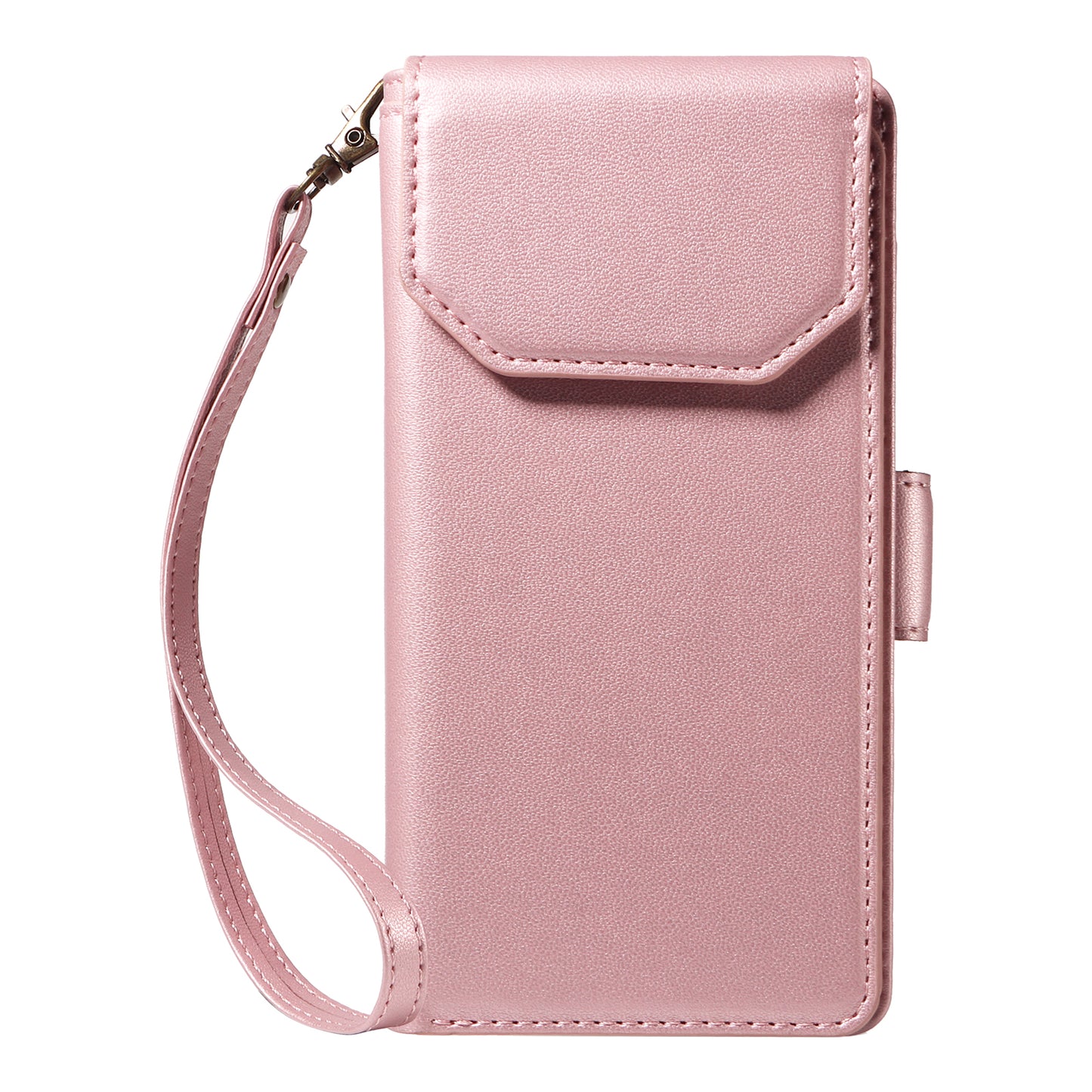 For iPhone 17 Pro Max Case with Multi-Card Holder and Strap PU Leather Phone Cover Stand - Rose Gold