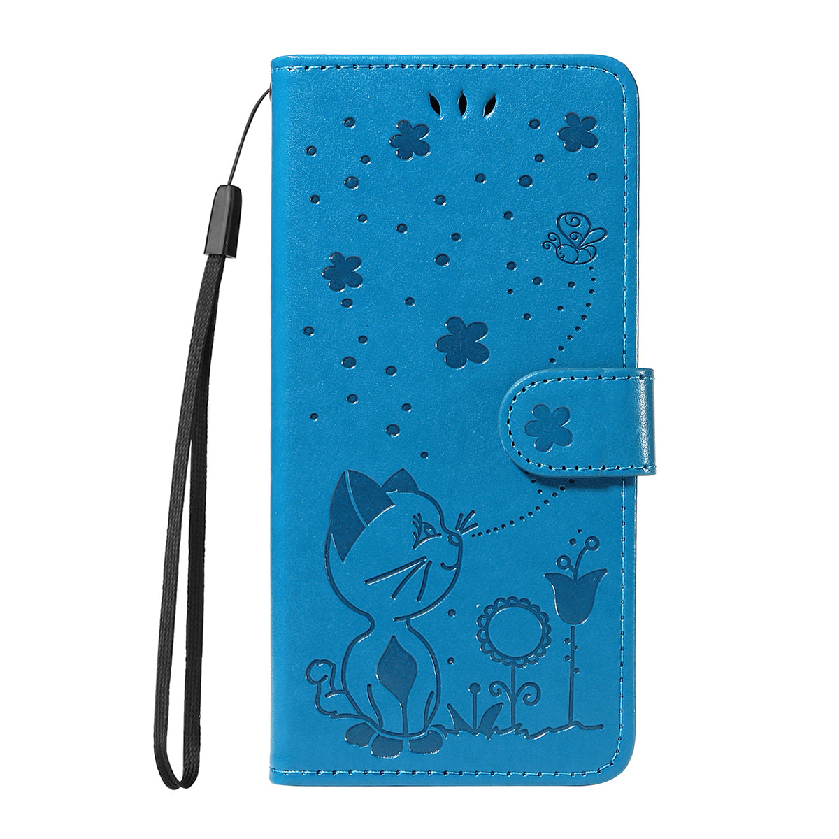 For iPhone 17 Pro Max Leather Wallet Case Cat Bee Pattern Phone Cover Stand - Blue
