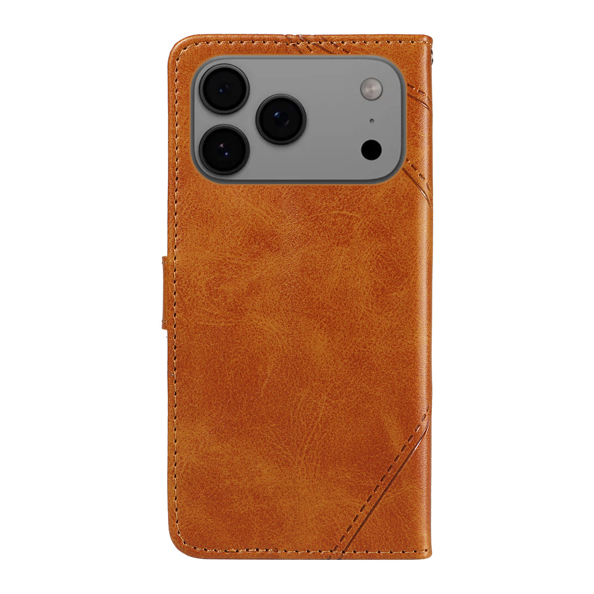 For iPhone 17 Pro Max Leather Case Geometric Line Design Wallet Phone Cover with Wrist Strap - Brown