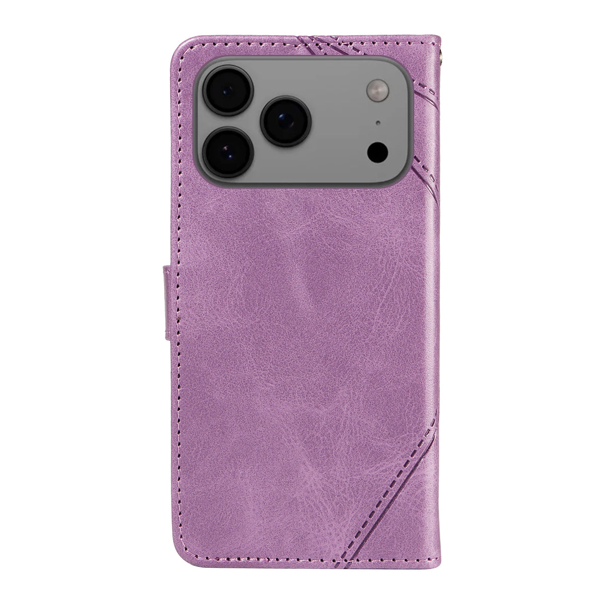 For iPhone 17 Pro Max Leather Case Geometric Line Design Wallet Phone Cover with Wrist Strap - Purple