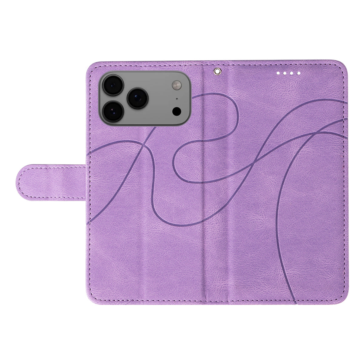 For iPhone 17 Pro Max Wallet Case Leather Phone Cover Stand with Curved Line Design - Light Purple