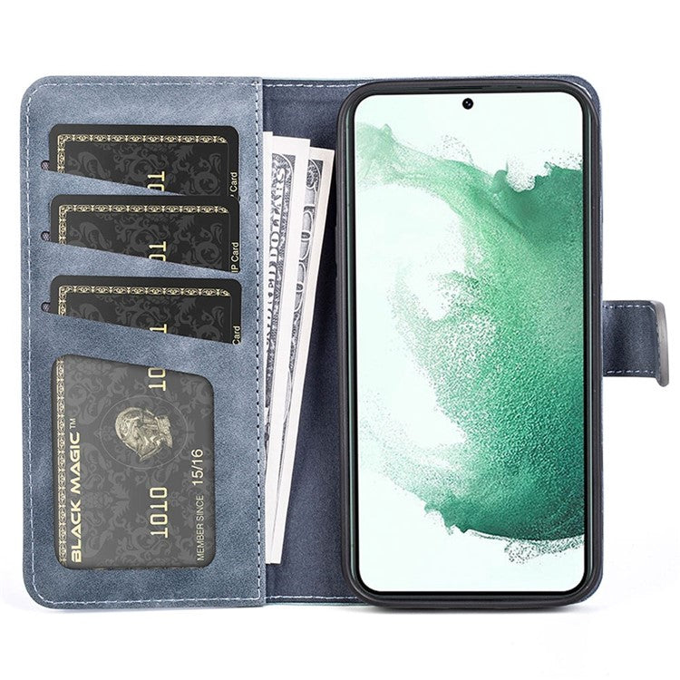For Samsung Galaxy S23+ Color Splicing PU Leather Phone Case Folio Flip Full Protection Cover with Stand Wallet - Blue