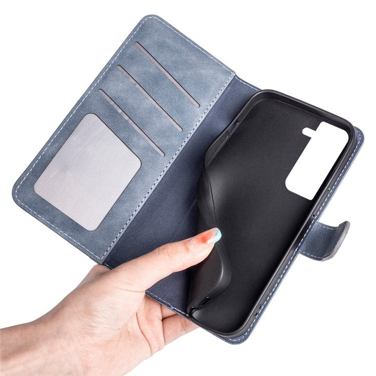 For Samsung Galaxy S23+ Color Splicing PU Leather Phone Case Folio Flip Full Protection Cover with Stand Wallet - Blue