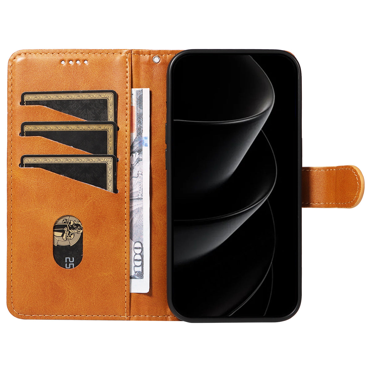 For iPhone 17 Pro Max Wallet Case T-Shape Lines Leather Phone Cover Stand - Brown