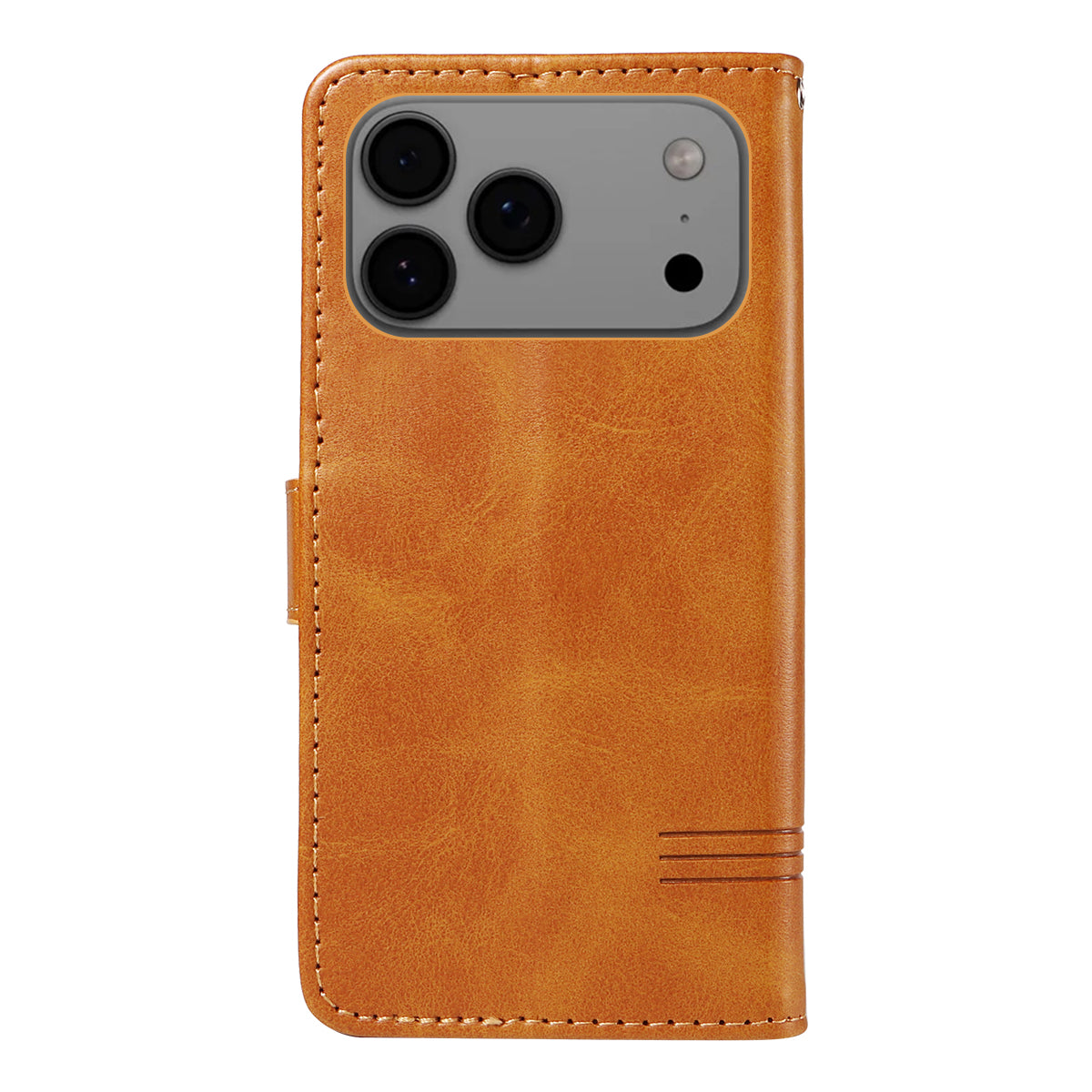 For iPhone 17 Pro Max Wallet Case T-Shape Lines Leather Phone Cover Stand - Brown