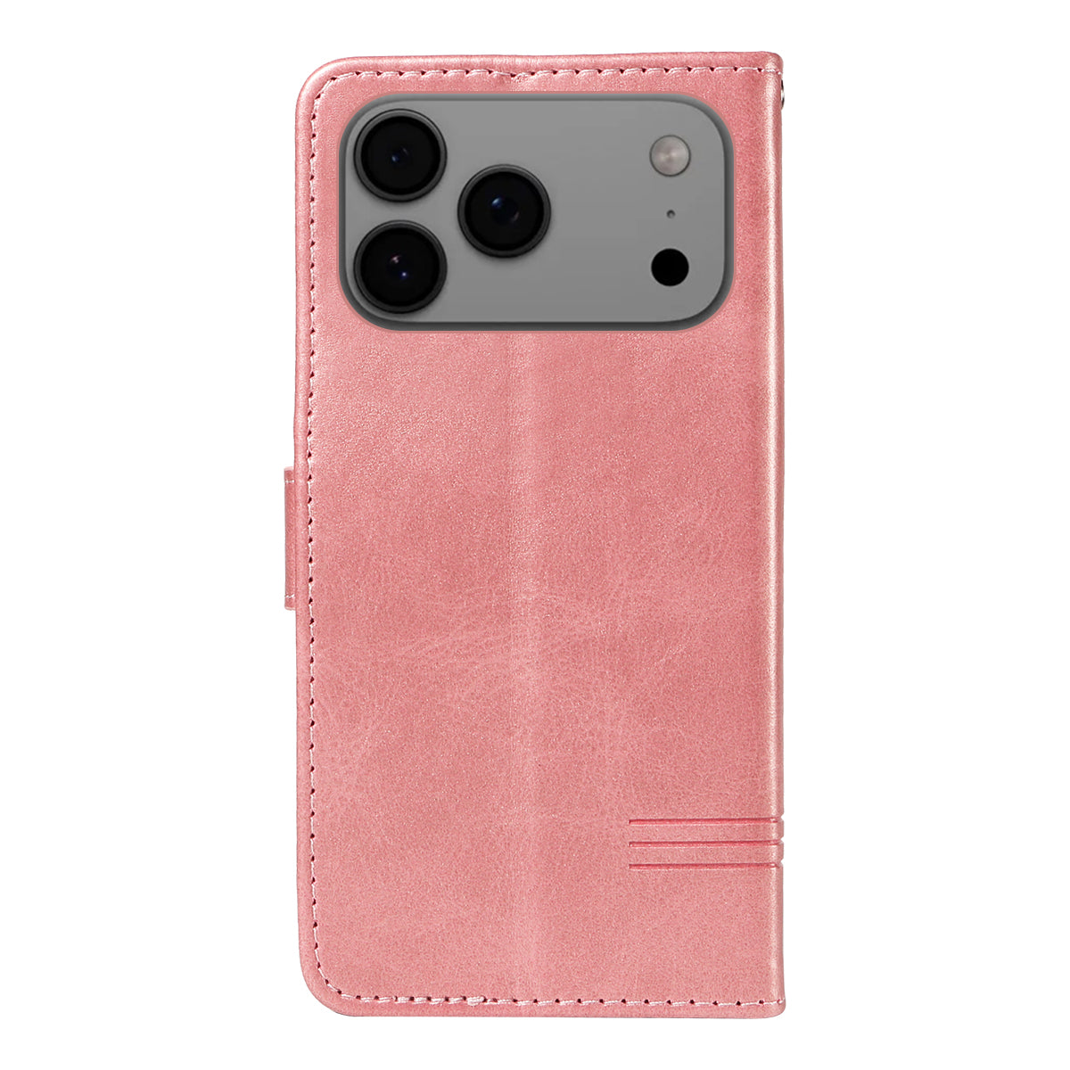 For iPhone 17 Pro Max Wallet Case T-Shape Lines Leather Phone Cover Stand - Rose Gold