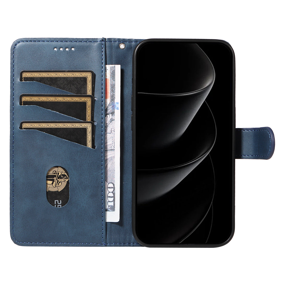 For iPhone 17 Pro Max Wallet Case T-Shape Lines Leather Phone Cover Stand - Blue