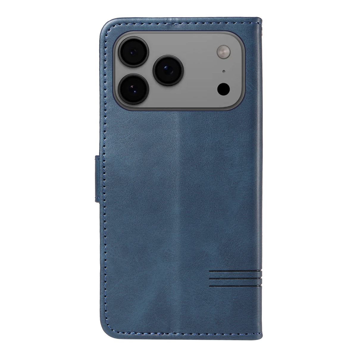 For iPhone 17 Pro Max Wallet Case T-Shape Lines Leather Phone Cover Stand - Blue