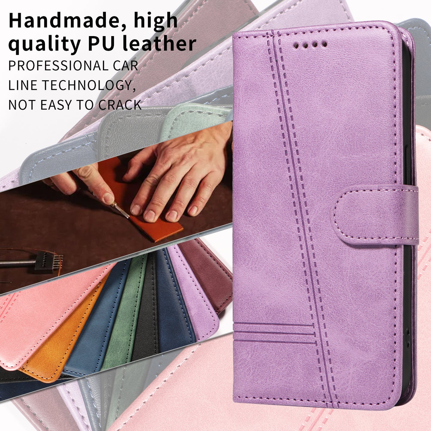 For iPhone 17 Pro Max Wallet Case T-Shape Lines Leather Phone Cover Stand - Light Purple