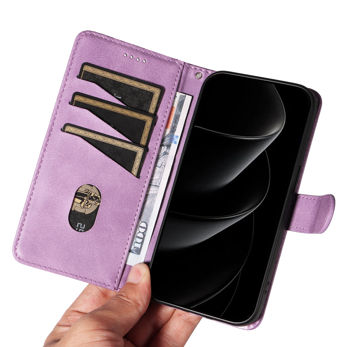 For iPhone 17 Pro Max Wallet Case T-Shape Lines Leather Phone Cover Stand - Light Purple