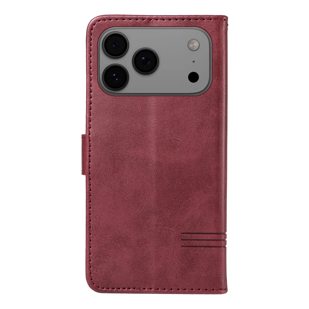 For iPhone 17 Pro Max Wallet Case T-Shape Lines Leather Phone Cover Stand - Wine Red