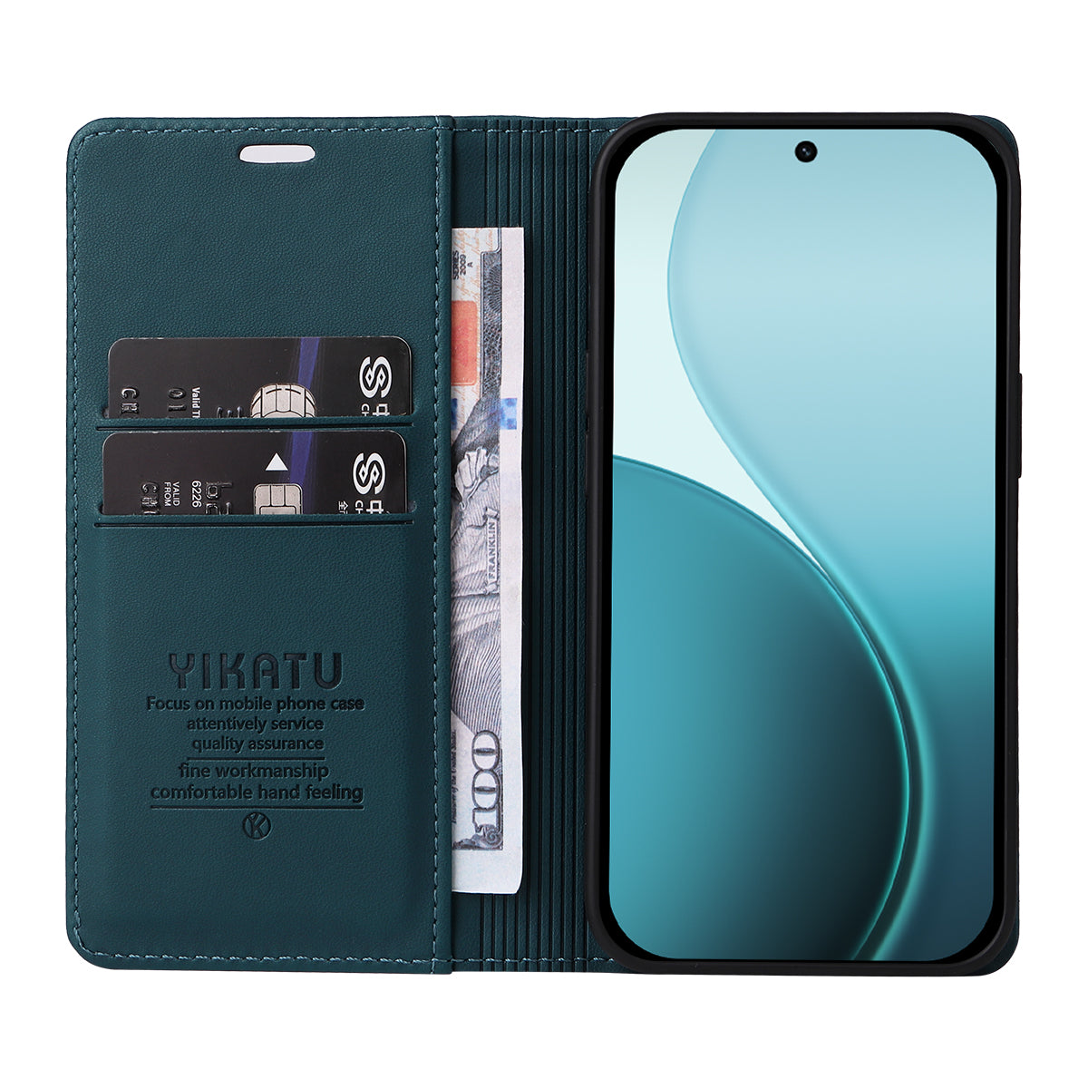 For Oppo Reno14 Pro 5G (China) / Oppo Reno14 Pro 5G (Global) Phone Cases YIKATU Magnetic Closure PU Leather Mobile Cover - Green