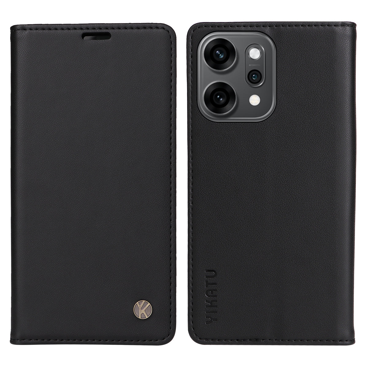 For Oppo Reno14 Pro 5G (China) / Oppo Reno14 Pro 5G (Global) Phone Cases YIKATU Magnetic Closure PU Leather Mobile Cover - Black