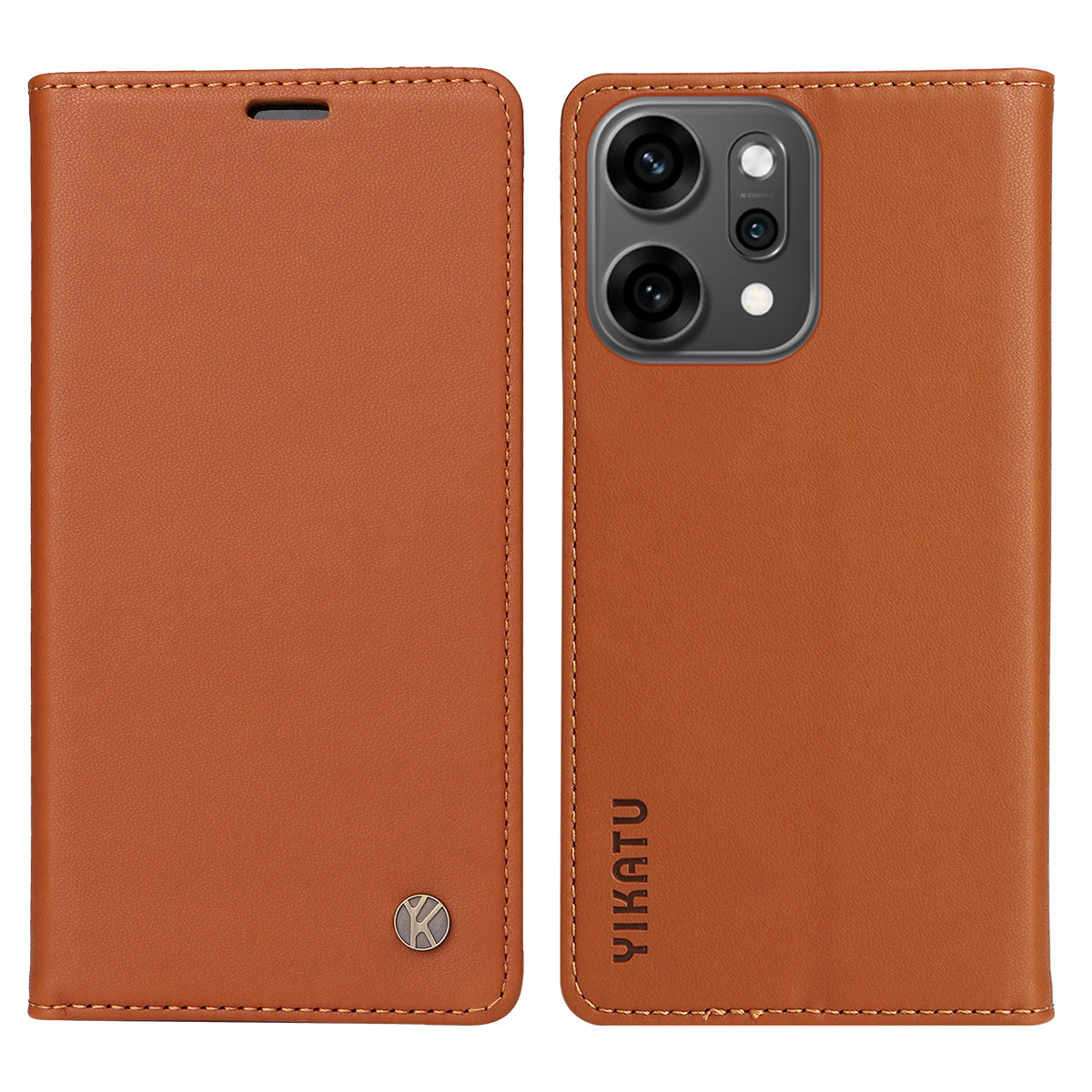 For Oppo Reno14 Pro 5G (China) / Oppo Reno14 Pro 5G (Global) Phone Cases YIKATU Magnetic Closure PU Leather Mobile Cover - Brown