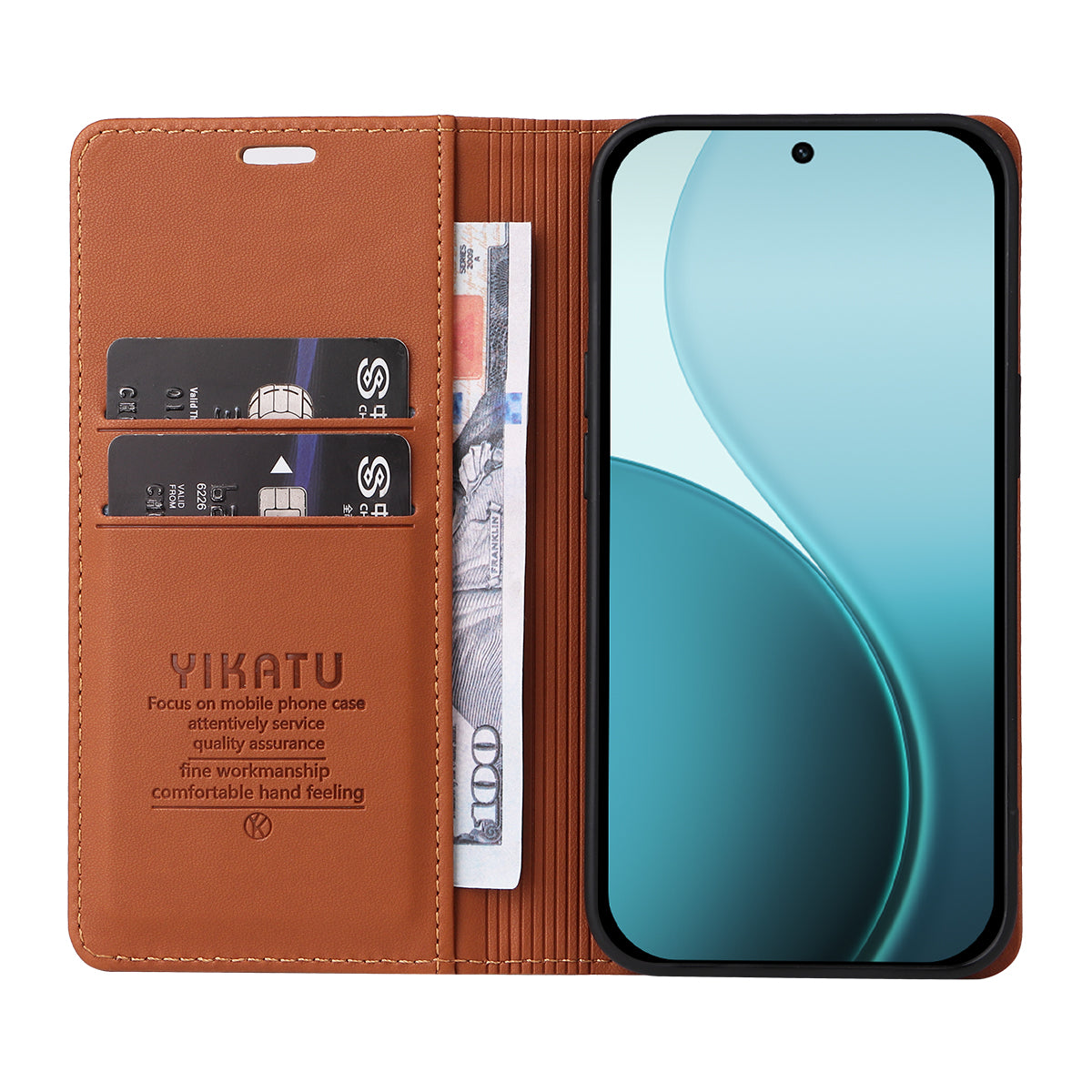 For Oppo Reno14 Pro 5G (China) / Oppo Reno14 Pro 5G (Global) Phone Cases YIKATU Magnetic Closure PU Leather Mobile Cover - Brown