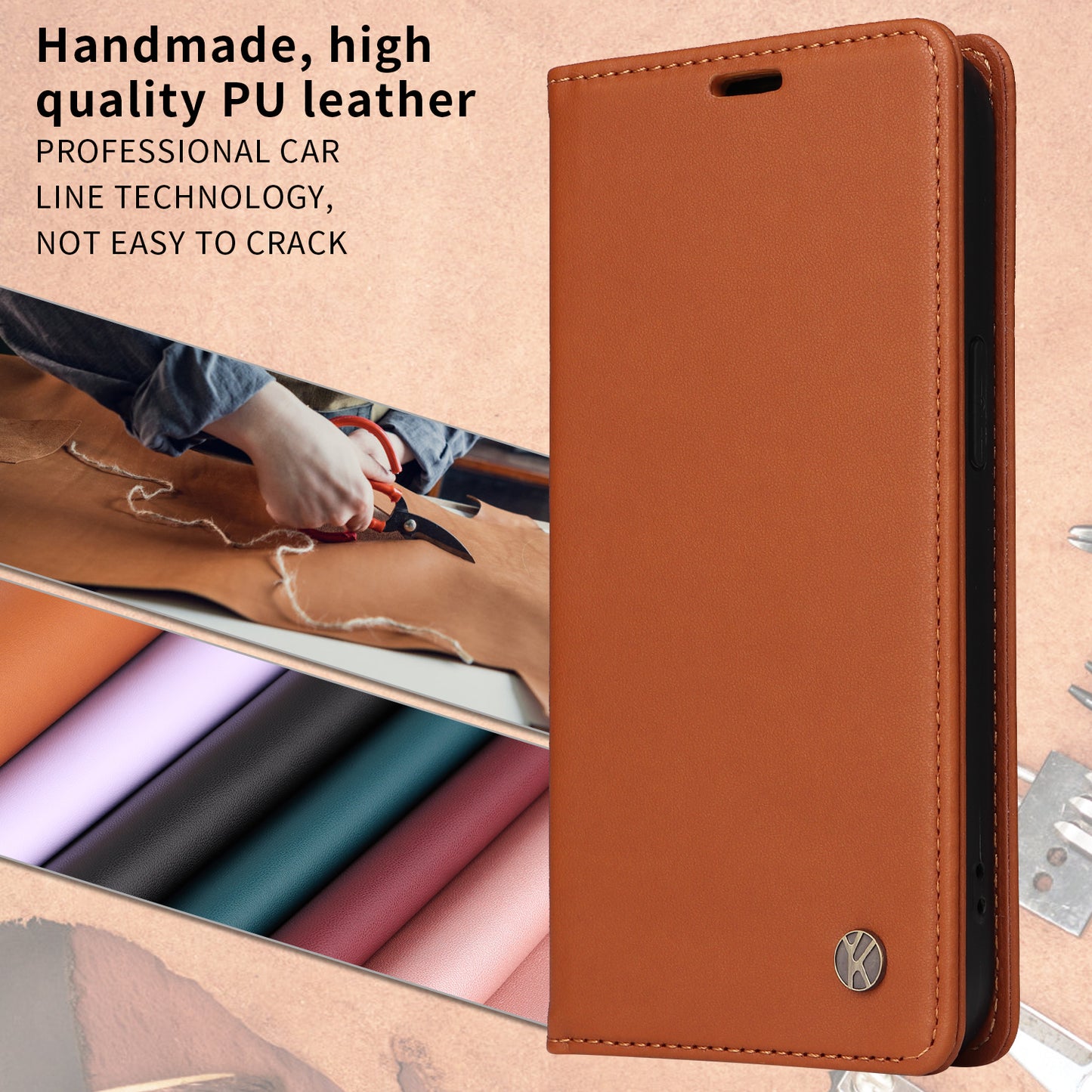 For Oppo Reno14 Pro 5G (China) / Oppo Reno14 Pro 5G (Global) Phone Cases YIKATU Magnetic Closure PU Leather Mobile Cover - Brown