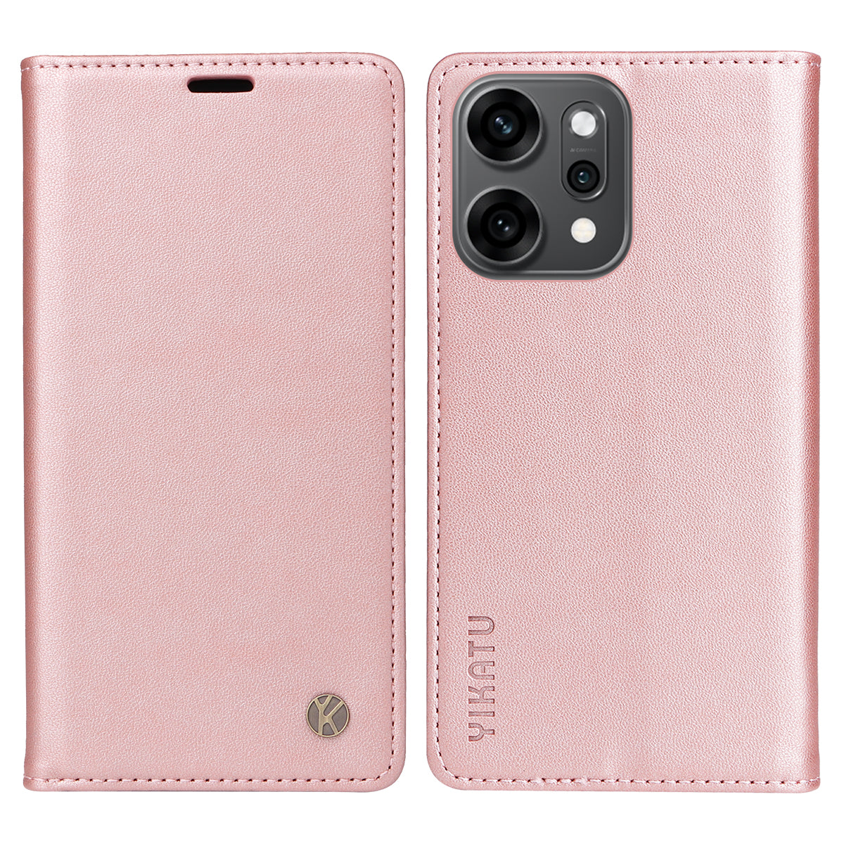 For Oppo Reno14 Pro 5G (China) / Oppo Reno14 Pro 5G (Global) Phone Cases YIKATU Magnetic Closure PU Leather Mobile Cover - Rose Gold