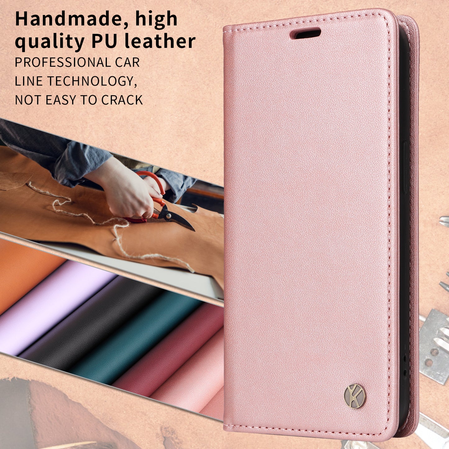 For Oppo Reno14 Pro 5G (China) / Oppo Reno14 Pro 5G (Global) Phone Cases YIKATU Magnetic Closure PU Leather Mobile Cover - Rose Gold