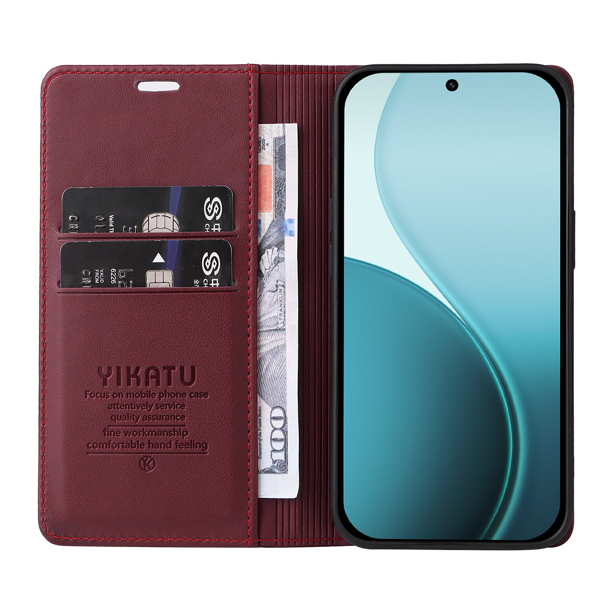 For Oppo Reno14 Pro 5G (China) / Oppo Reno14 Pro 5G (Global) Phone Cases YIKATU Magnetic Closure PU Leather Mobile Cover - Wine Red