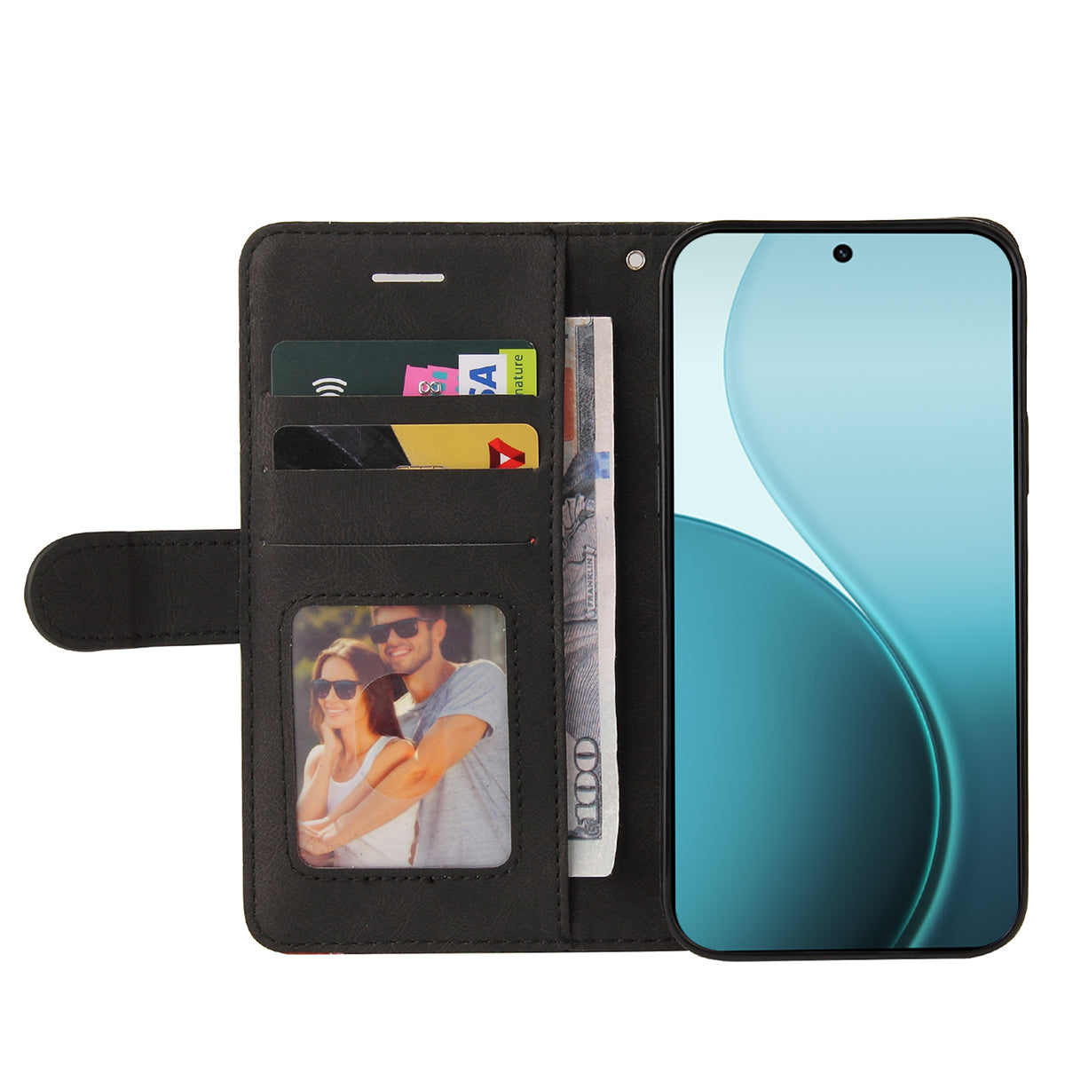 For Oppo Reno14 Pro 5G (China) / Oppo Reno14 Pro 5G (Global) Leather Phone Case Stand Wallet with Bi-colour Splicing Design - Black