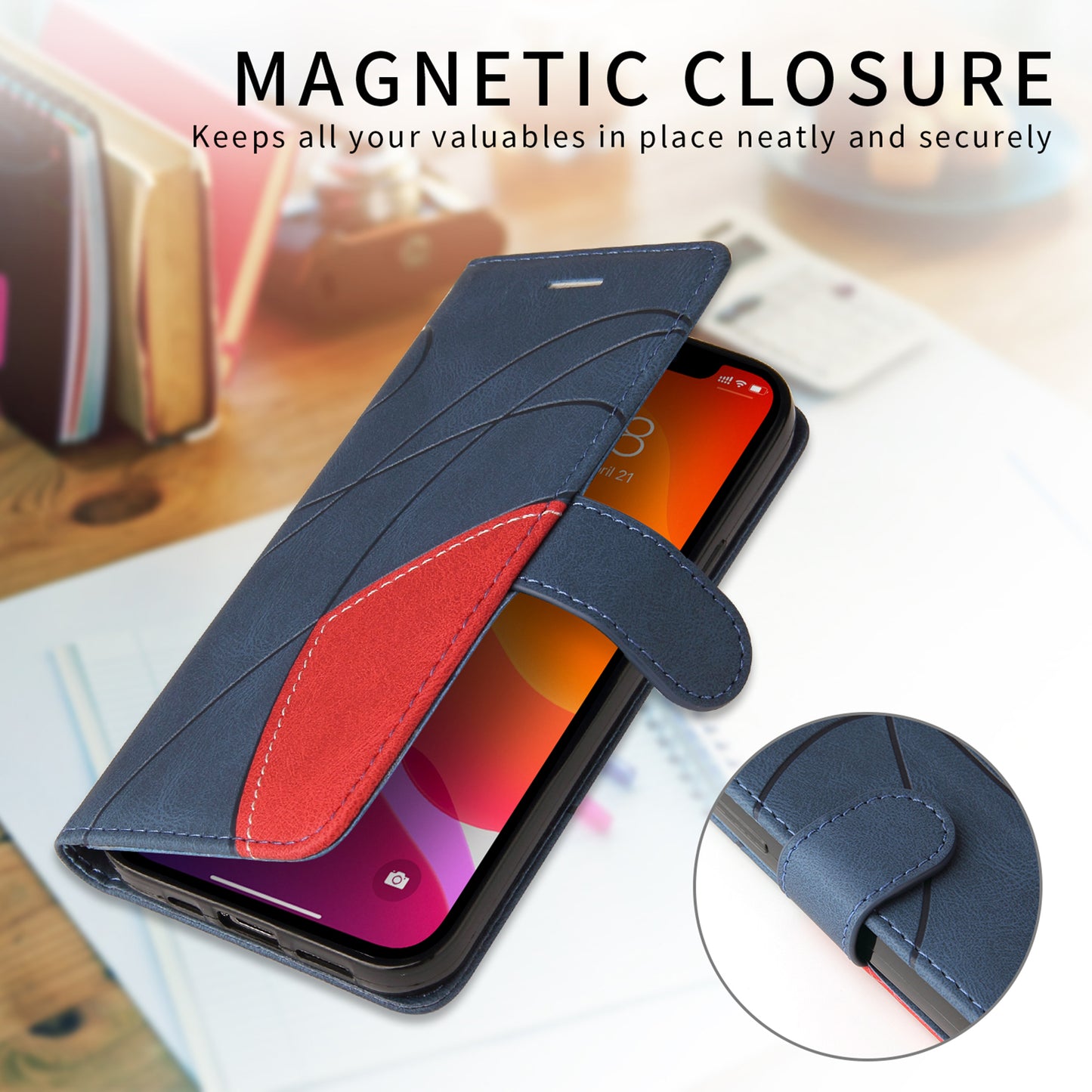 For Oppo Reno14 Pro 5G (China) / Oppo Reno14 Pro 5G (Global) Leather Phone Case Stand Wallet with Bi-colour Splicing Design - Blue