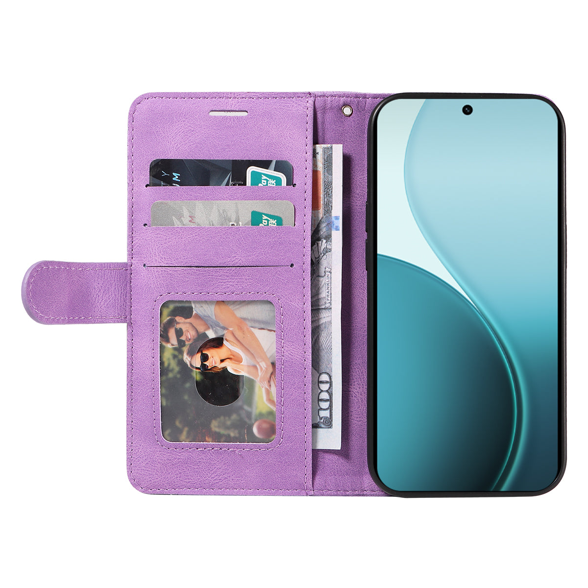 For Oppo Reno14 Pro 5G (China) / Oppo Reno14 Pro 5G (Global) Leather Phone Case Stand Wallet with Bi-colour Splicing Design - Purple