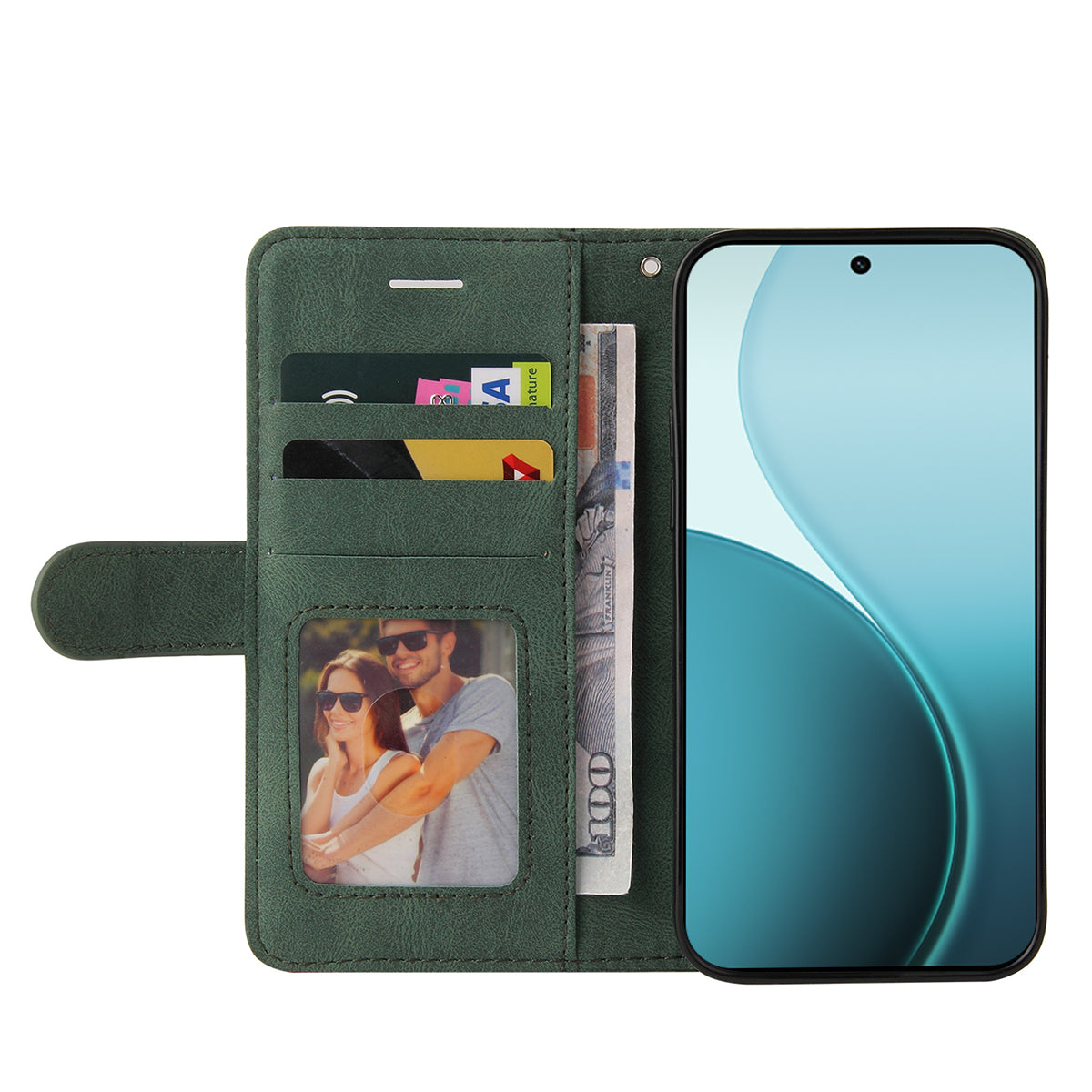 For Oppo Reno14 Pro 5G (China) / Oppo Reno14 Pro 5G (Global) Leather Phone Case Stand Wallet with Bi-colour Splicing Design - Green