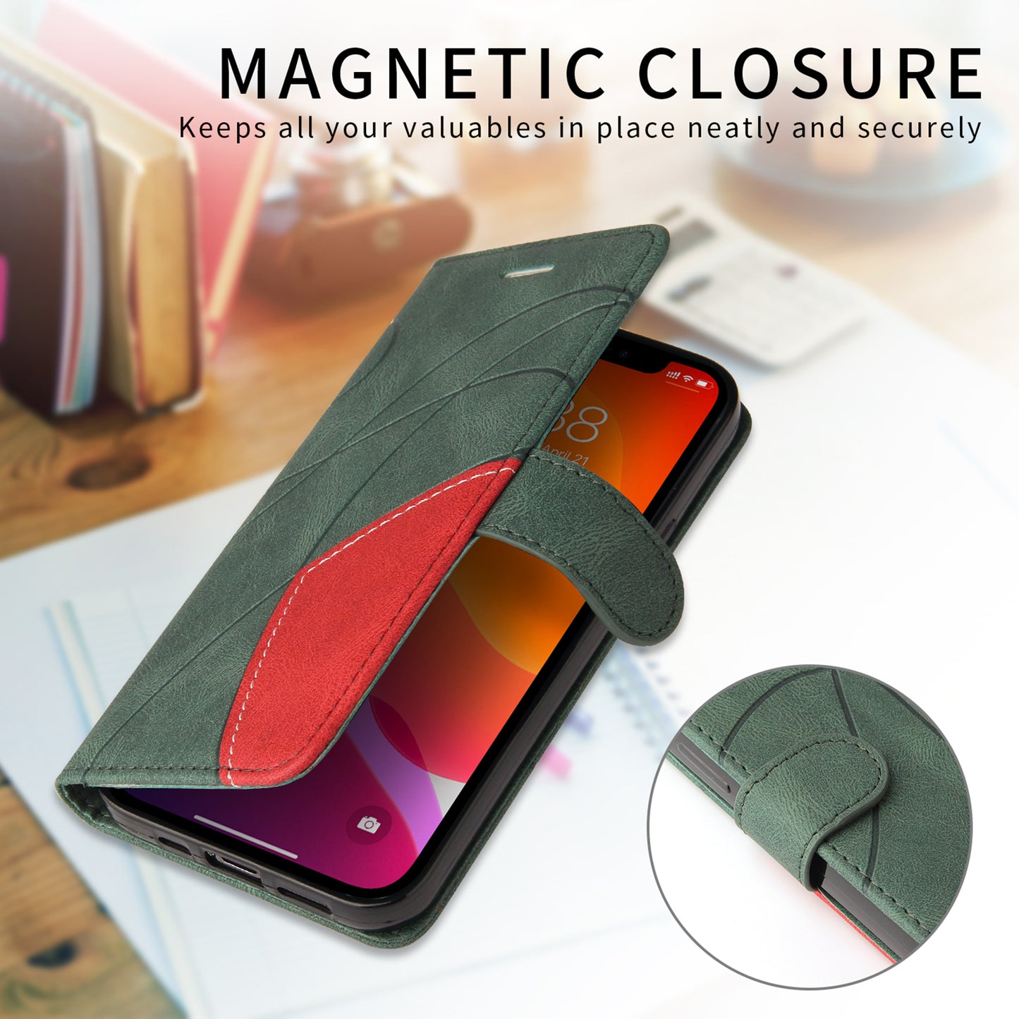 For Oppo Reno14 Pro 5G (China) / Oppo Reno14 Pro 5G (Global) Leather Phone Case Stand Wallet with Bi-colour Splicing Design - Green