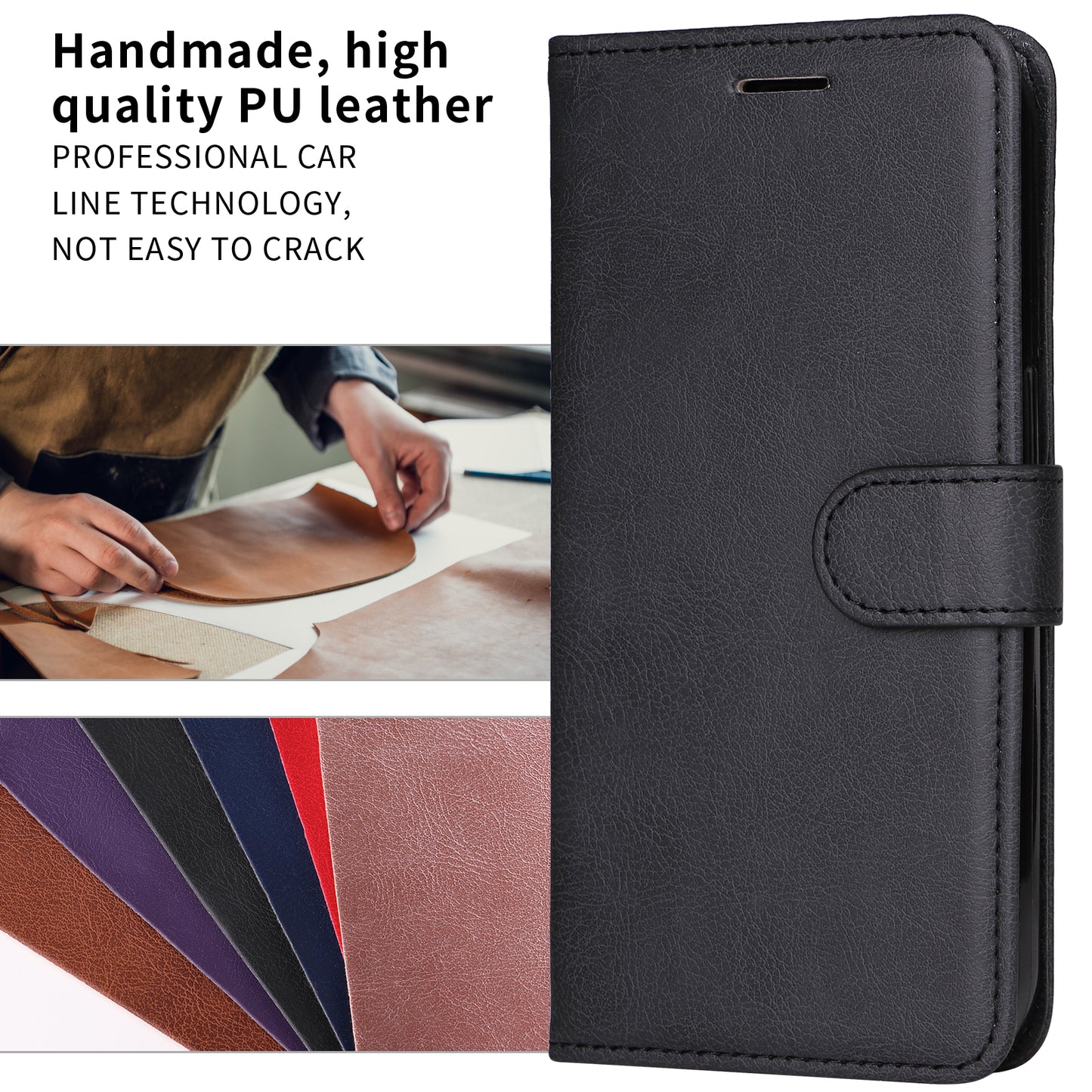 For Oppo Reno14 Pro 5G (China) / Oppo Reno14 Pro 5G (Global) Leather Wallet Case with Strap Solid Color Phone Stand Cover - Black