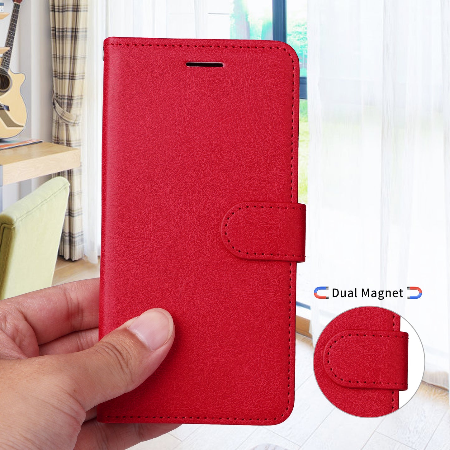 For Oppo Reno14 Pro 5G (China) / Oppo Reno14 Pro 5G (Global) Leather Wallet Case with Strap Solid Color Phone Stand Cover - Red