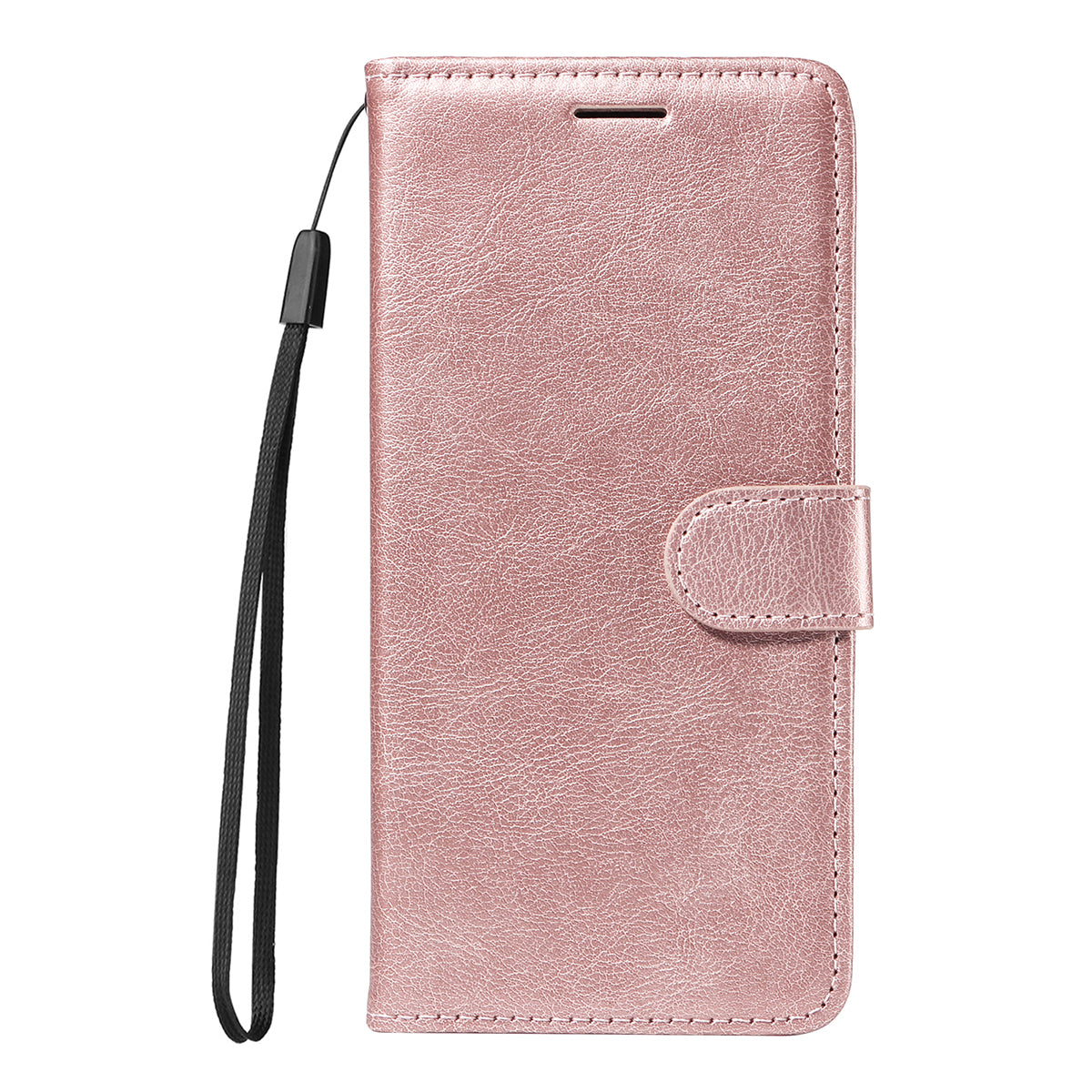 For Oppo Reno14 Pro 5G (China) / Oppo Reno14 Pro 5G (Global) Leather Wallet Case with Strap Solid Color Phone Stand Cover - Rose Gold