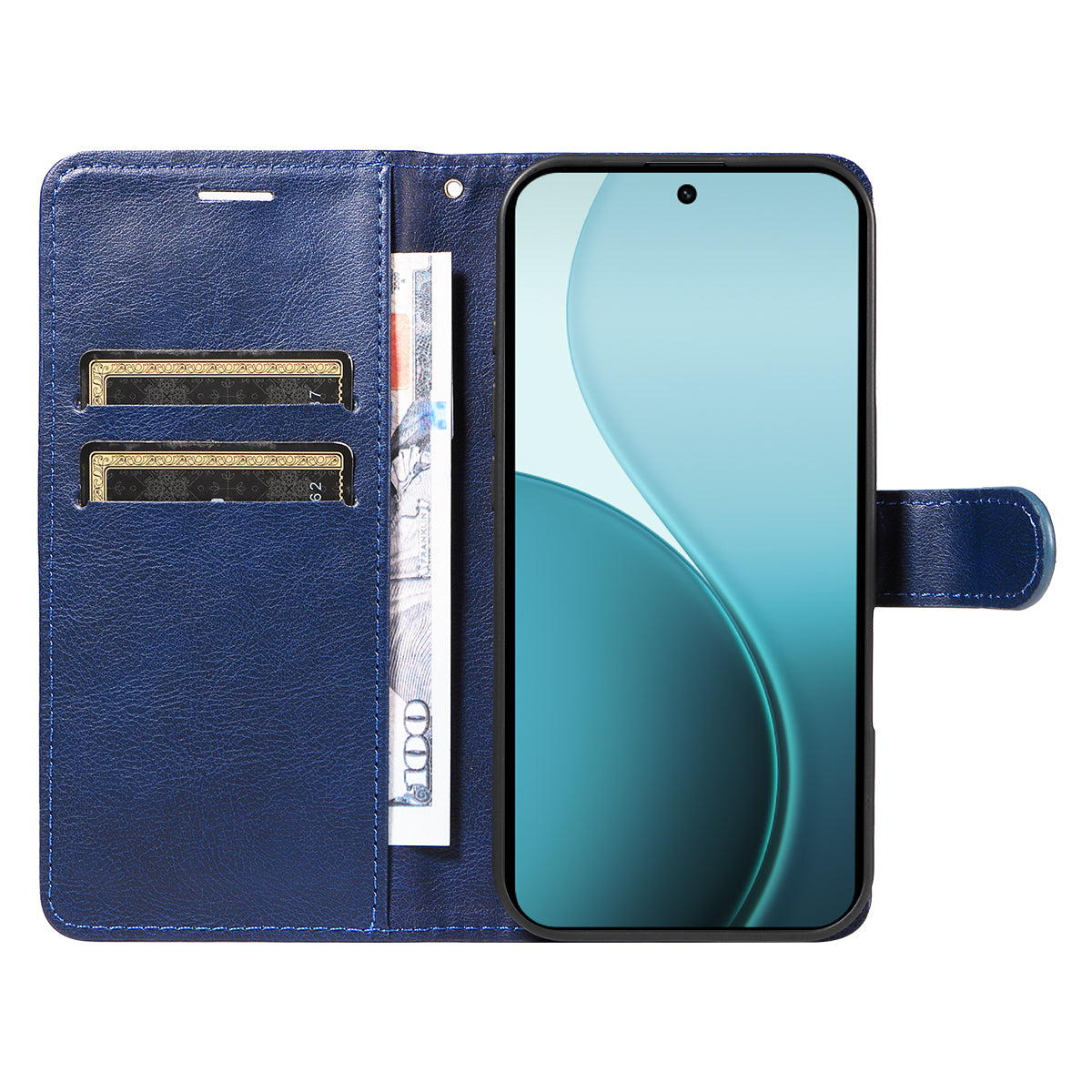 For Oppo Reno14 Pro 5G (China) / Oppo Reno14 Pro 5G (Global) Leather Wallet Case with Strap Solid Color Phone Stand Cover - Blue