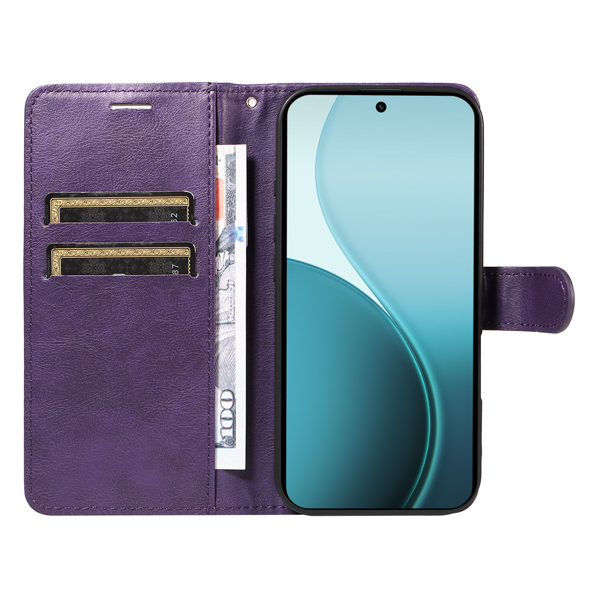 For Oppo Reno14 Pro 5G (China) / Oppo Reno14 Pro 5G (Global) Leather Wallet Case with Strap Solid Color Phone Stand Cover - Purple