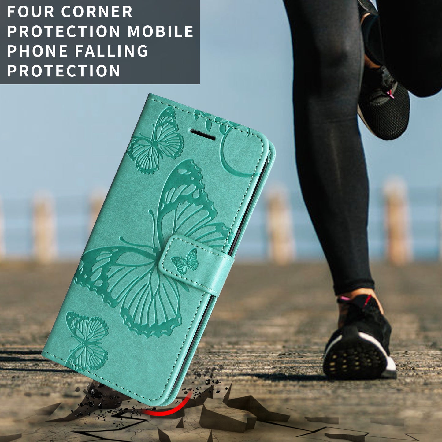 For Oppo Reno14 Pro 5G (China) / Oppo Reno14 Pro 5G (Global) Wallet Case Floral Butterfly Imprinted Leather Phone Cover Stand - Green