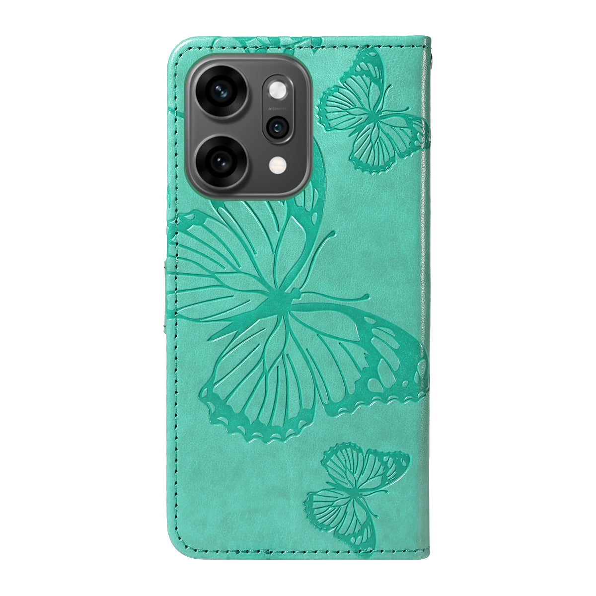 For Oppo Reno14 Pro 5G (China) / Oppo Reno14 Pro 5G (Global) Wallet Case Floral Butterfly Imprinted Leather Phone Cover Stand - Green