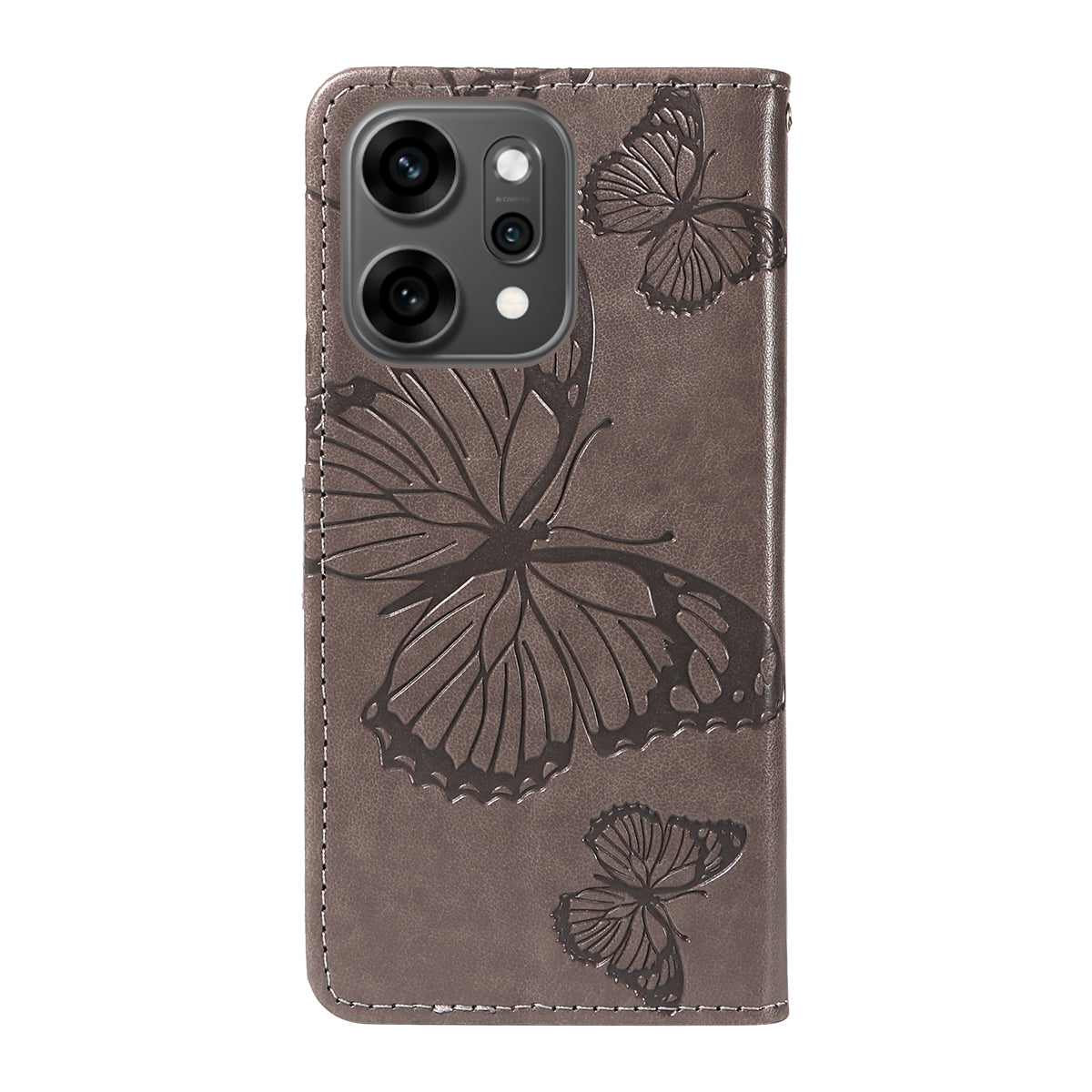 For Oppo Reno14 Pro 5G (China) / Oppo Reno14 Pro 5G (Global) Wallet Case Floral Butterfly Imprinted Leather Phone Cover Stand - Grey