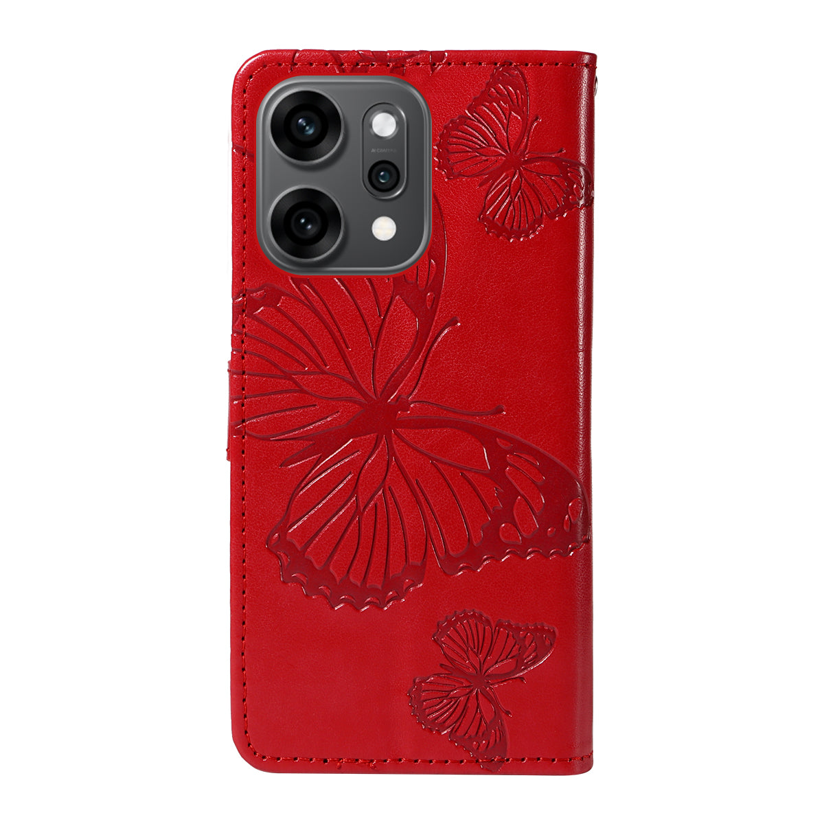 For Oppo Reno14 Pro 5G (China) / Oppo Reno14 Pro 5G (Global) Wallet Case Floral Butterfly Imprinted Leather Phone Cover Stand - Red