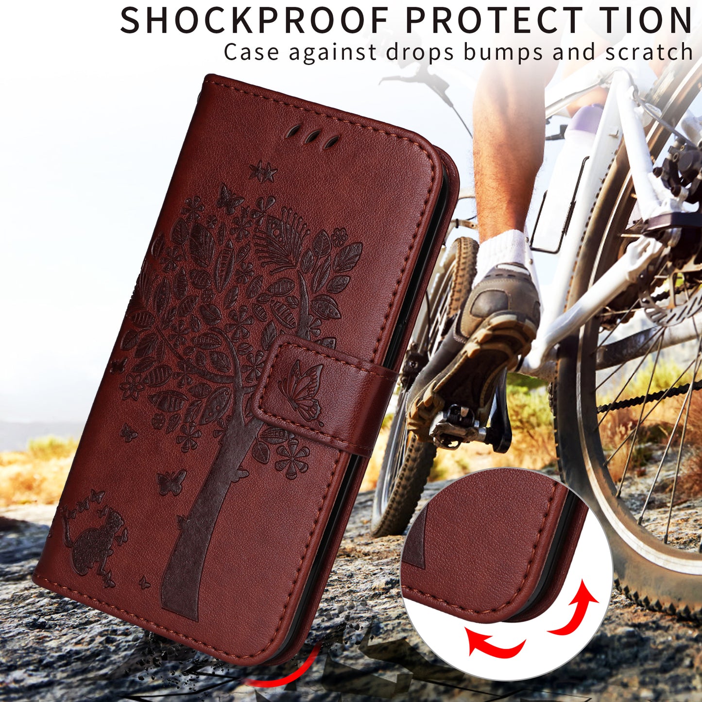 For Oppo Reno14 Pro 5G (China) / Oppo Reno14 Pro 5G (Global) Phone Case with Stand Cat Tree Pattern Leather Wallet Mobile Cover - Coffee