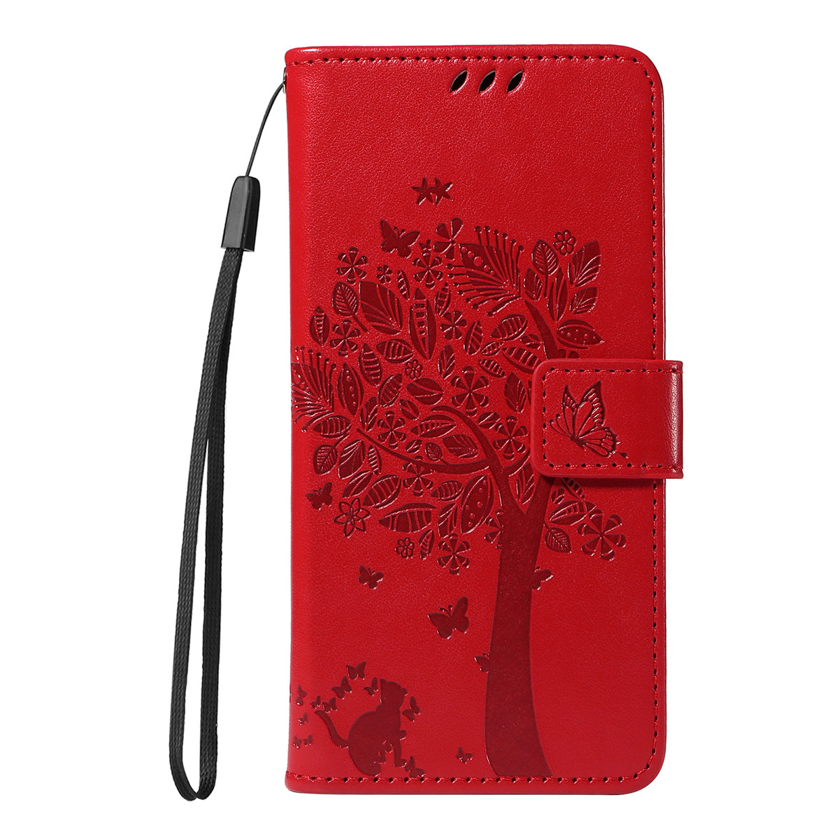 For Oppo Reno14 Pro 5G (China) / Oppo Reno14 Pro 5G (Global) Phone Case with Stand Cat Tree Pattern Leather Wallet Mobile Cover - Red