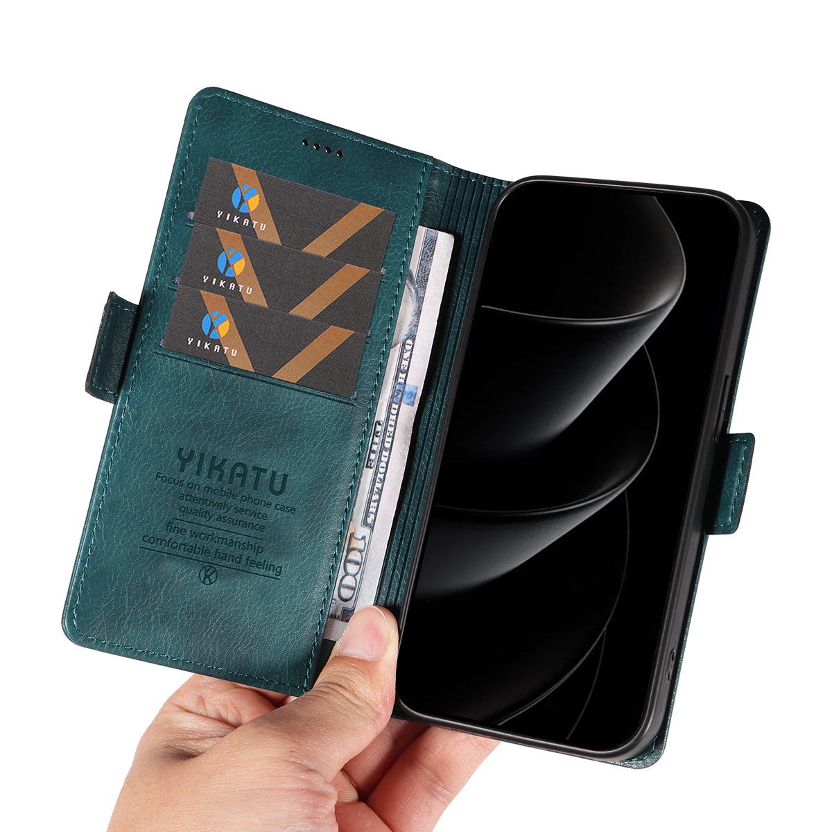 For iPhone 17 Pro Max Case YIKATU YK-007 Litchi Texture PU Leather Wallet Phone Cover - Blue