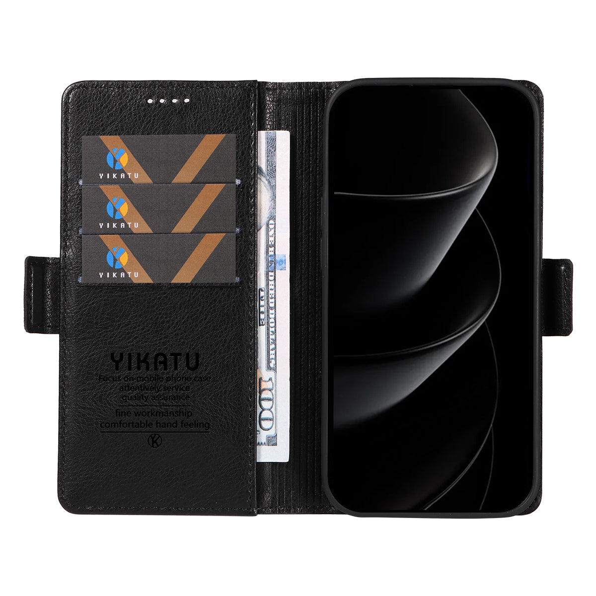 For iPhone 17 Pro Max Case YIKATU YK-007 Litchi Texture PU Leather Wallet Phone Cover - Black