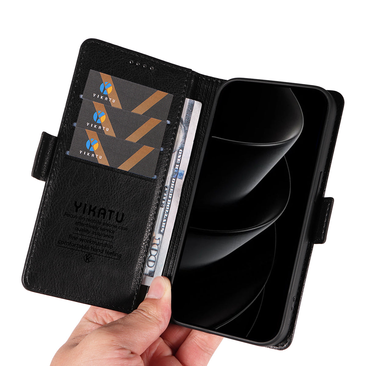 For iPhone 17 Pro Max Case YIKATU YK-007 Litchi Texture PU Leather Wallet Phone Cover - Black