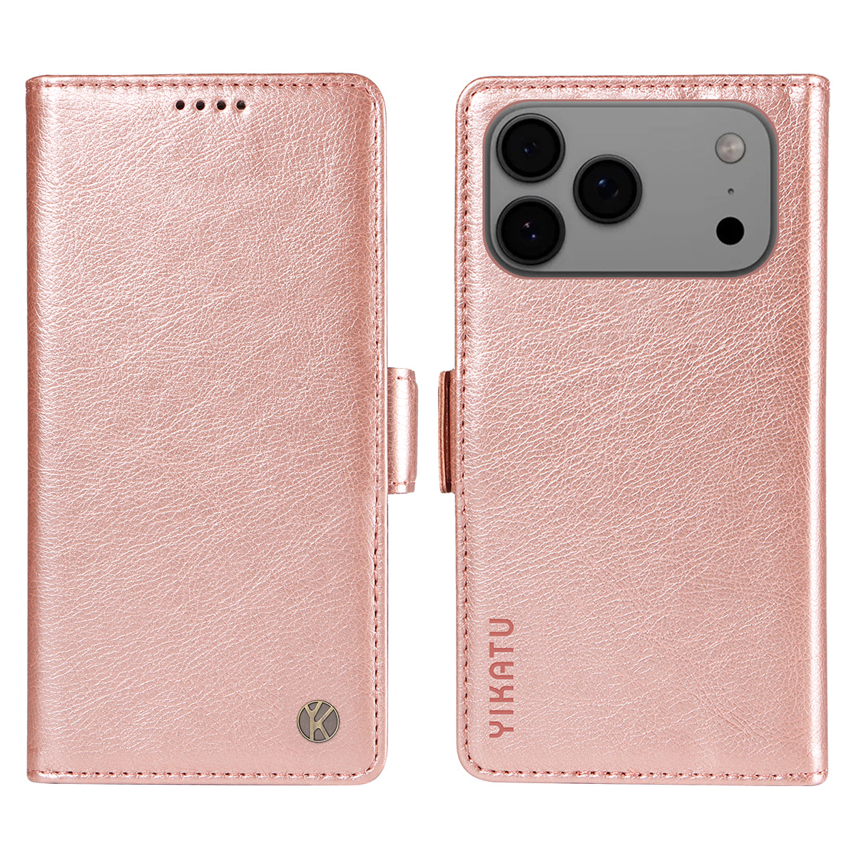For iPhone 17 Pro Max Case YIKATU YK-007 Litchi Texture PU Leather Wallet Phone Cover - Rose Gold