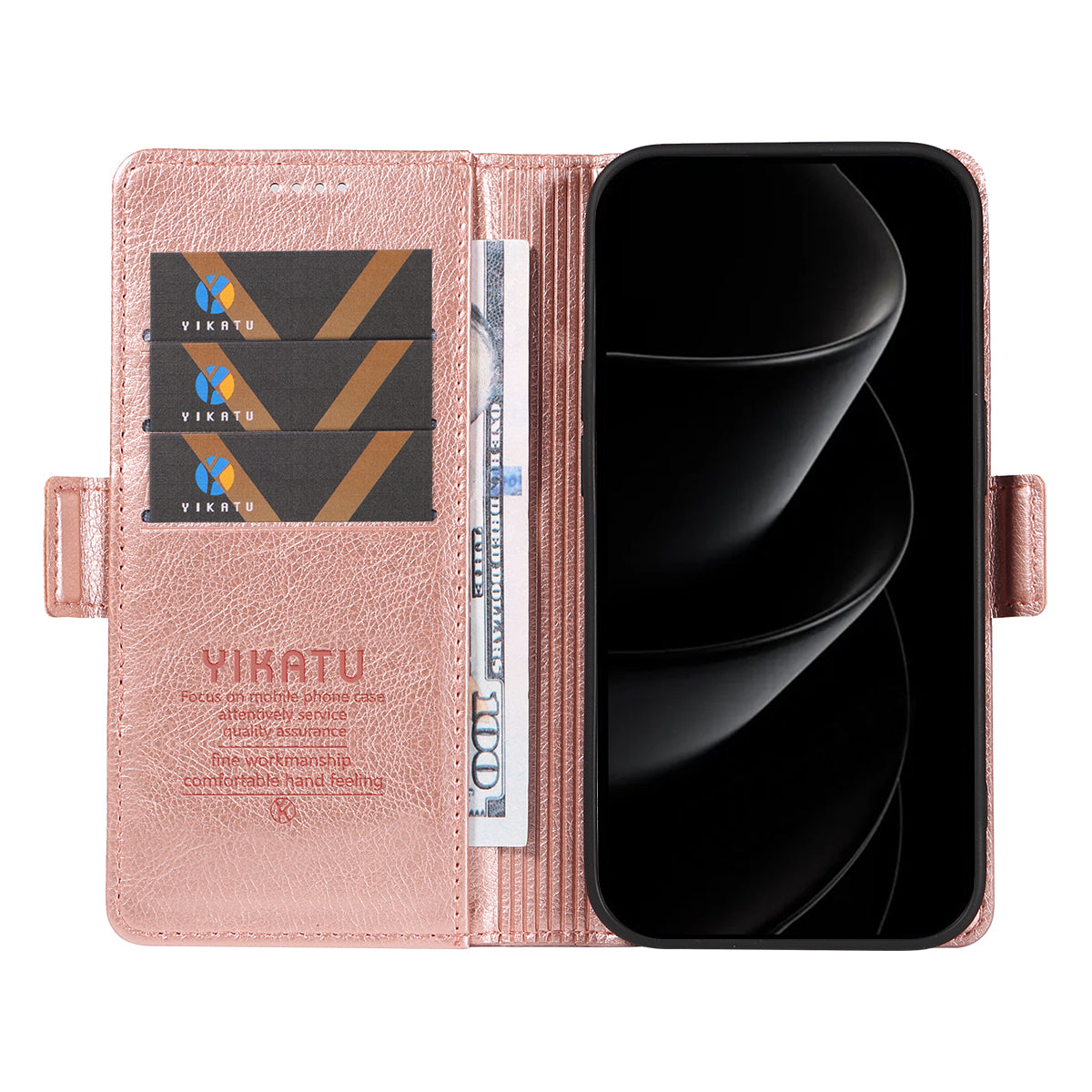 For iPhone 17 Pro Max Case YIKATU YK-007 Litchi Texture PU Leather Wallet Phone Cover - Rose Gold